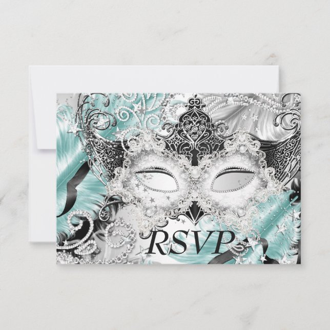 Sparkas Turquoise Argent Masquerade Party RSVP (Devant)