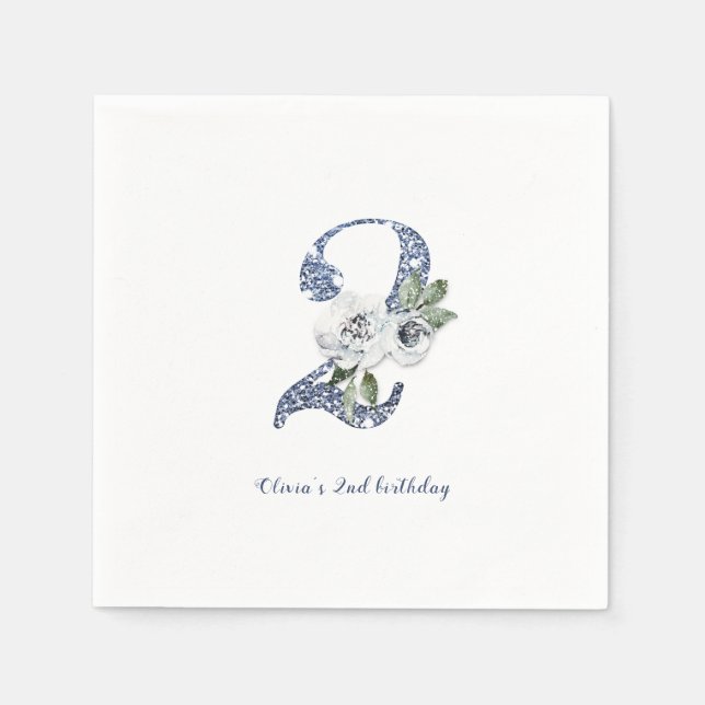 Sparkblauer Glitzer und Blumengebäck 2. Serviette (Vorderseite)