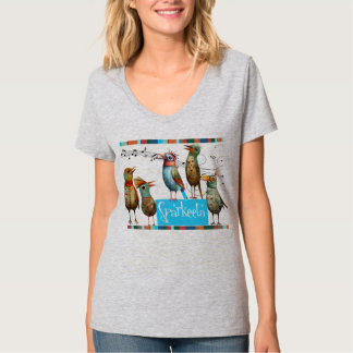 Sparkeeta Women's V-Nacken Grau T-Shirt Colorful