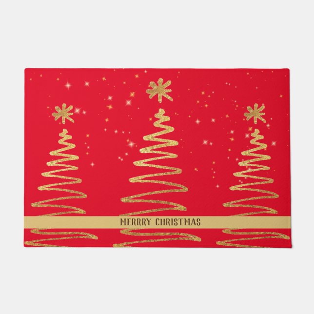 Sparkgoldbäume eleganter Luxus Xmas Glitzer Rot Fußmatte (Vorderseite)