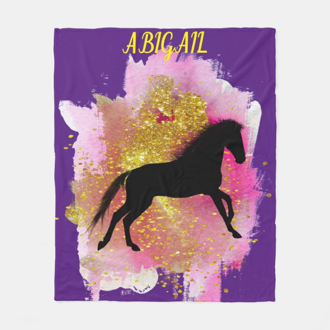 SPARKIEREN SCHWARZER PFERD PERSONALISIERTER BLANKE FLEECEDECKE (Vorderseite)