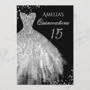 Sparkkleid Black Silver Quinceanera Einladung
