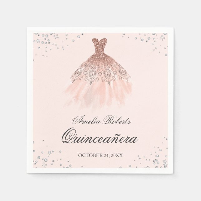 Sparkkleid Rose Gold Quinceanera Napkin Serviette (Vorderseite)