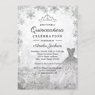 Sparkkleid Schneeflocken Winter Quinceanera Einladung