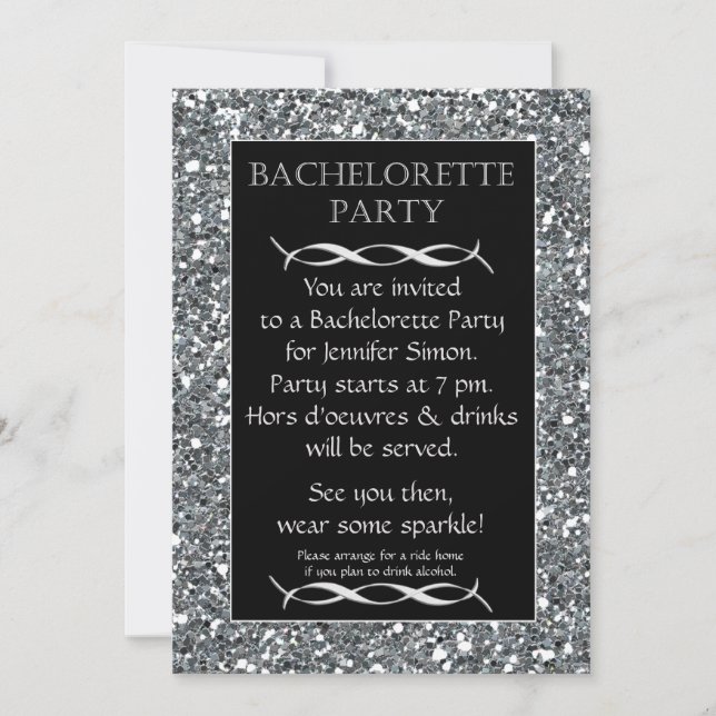 Sparkle Argent Look Bachelorette Party Invitation (Devant)