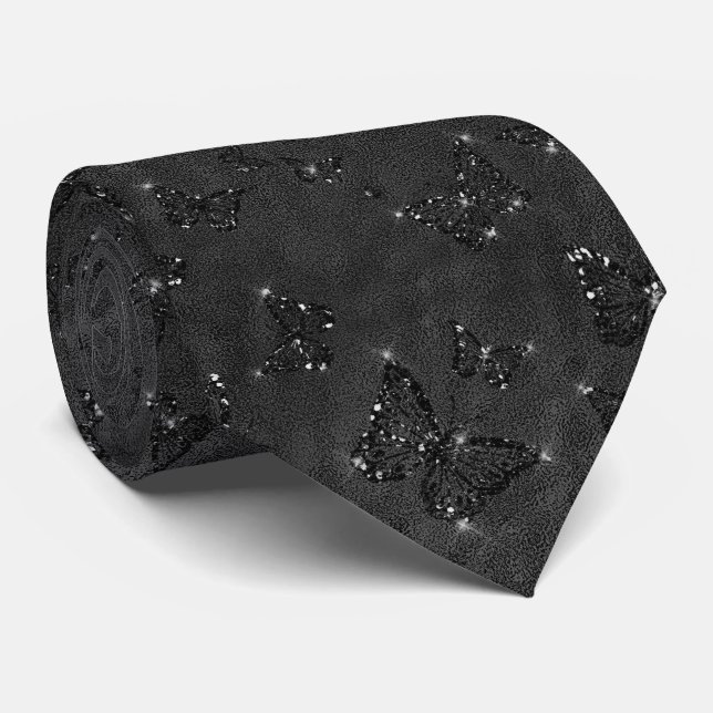 Sparkle Black Glam Butterflies Krawatte (Gerollt)