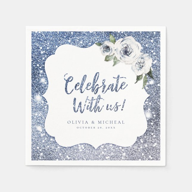 Sparkle blauer Glitzer und Blumenfeiern mit uns Serviette (Vorderseite)