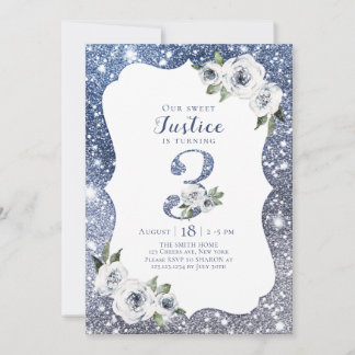 Sparkle blauer Glitzer und Blütenfest Einladung