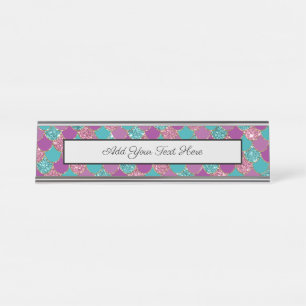Sparkle Blue Lila Mermaid Schwanz Fish Scale Brigh Schreibtischnamensplakette