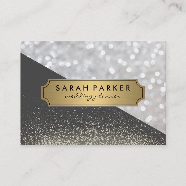 Sparkle Bokeh avec Faux Metallic Gold Étiquette (Devant)