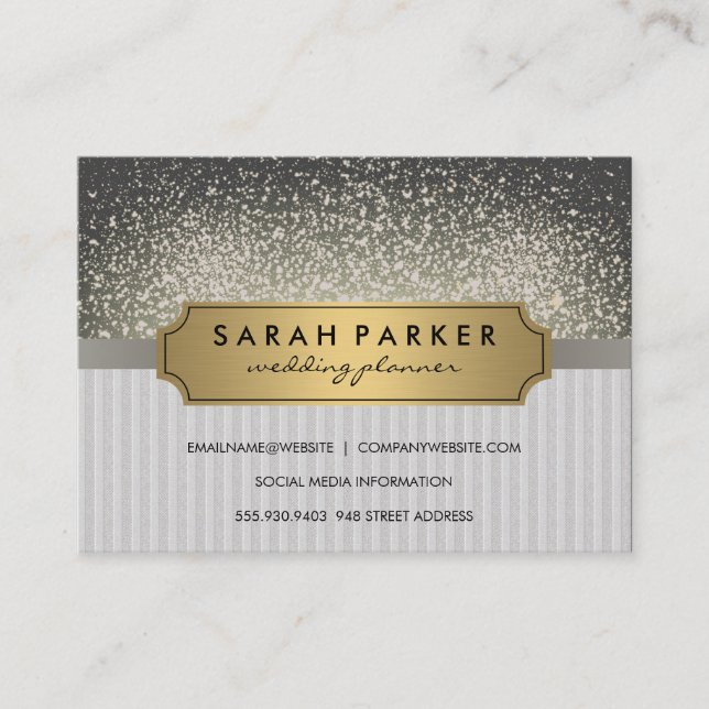 Sparkle Bokeh Faux Linen Étiquette métal or (Devant)