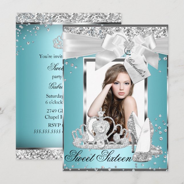 Sparkle Bow Tiara Foto Sweet 16 Einladung (Vorne/Hinten)