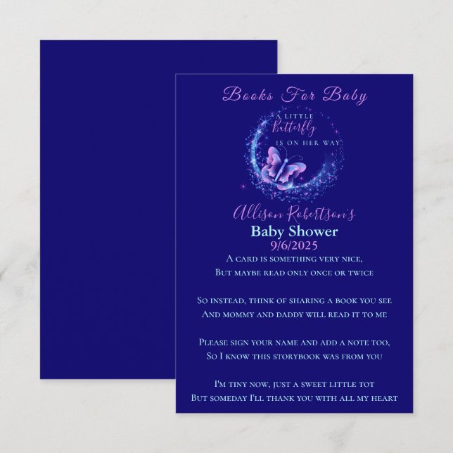 Sparkle Butterfly Girl Babydusche Bücher für Baby Begleitkarte (Vorne/Hinten)