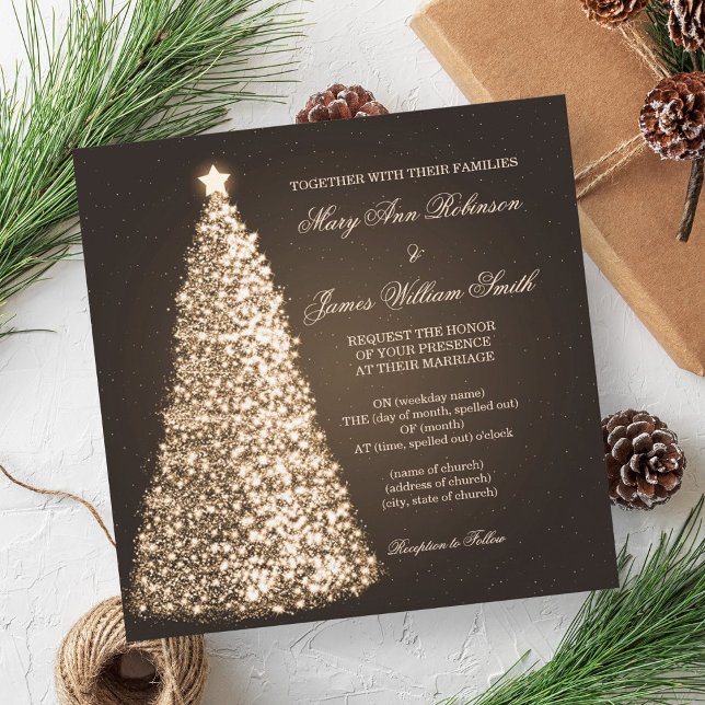 Sparkle Christmas Gold Einladung (Sparkle Christmas Wedding Gold Invitation)