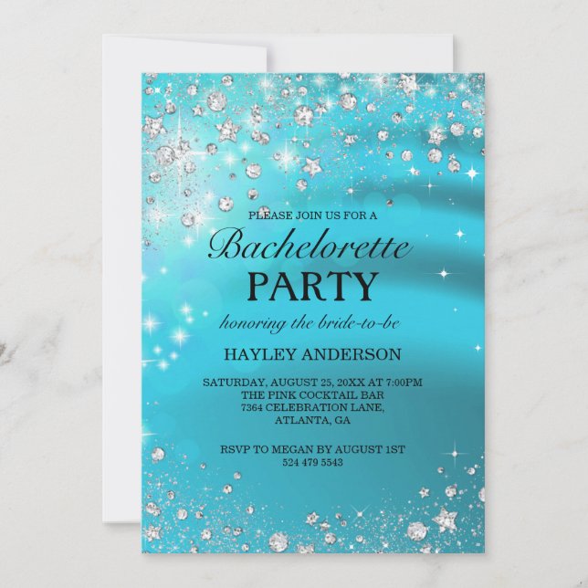 Sparkle Diamond Blue Bachelorette Party Invitation (Devant)