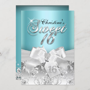 Sparkle Diamond Bow Blue Sweet 16 Einladung