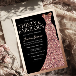 Sparkle Dress 30th Birthday Party Black Rose Gold  Folieneinladung