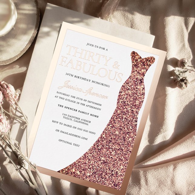 Sparkle Dress 30th Birthday Party Rose Gold Folieneinladung (Von Creator hochgeladen)