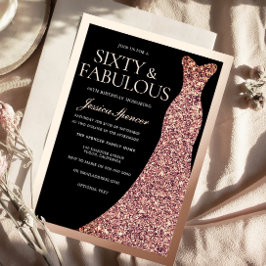 Sparkle Dress & Black 60th Birthday Rose Gold Folieneinladung