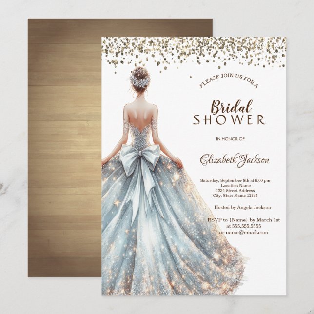 Sparkle Dress Girl Rustic Wood Einladung (Vorne/Hinten)