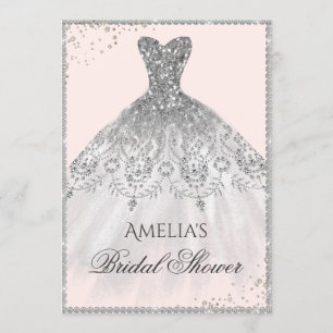 Sparkle Dress Silver Pink Bridal Dusche Einladung