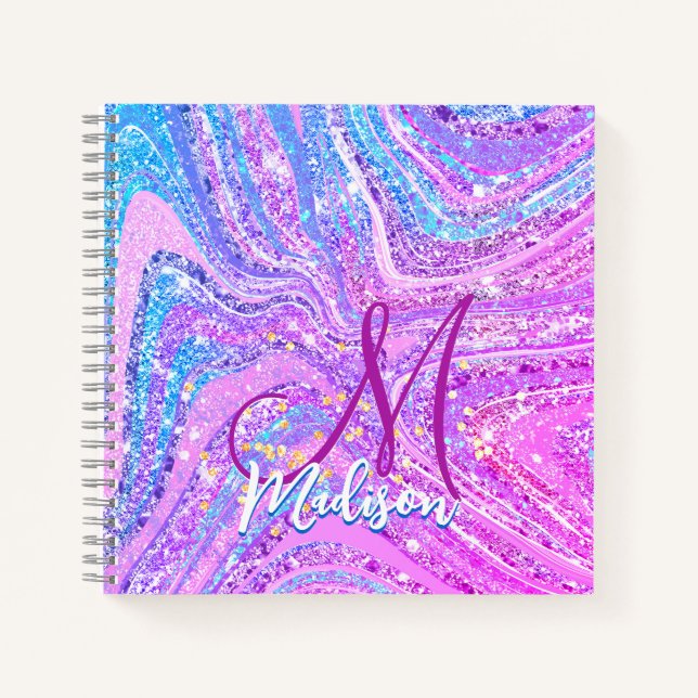 Sparkle Einicorn-Regenbogen, gürtelige Marmorkunst Notizbuch (Vorderseite)