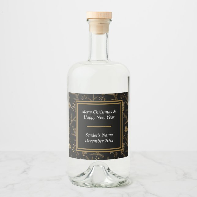 Sparkle Elegante Schwarzes Meer Alkoholflaschenetikett (Vorderseite)