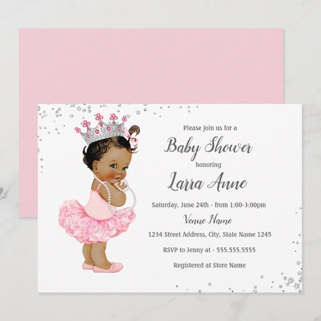 Sparkle Ethnic Princess Pink Baby Dusche Einladung (Vorne/Hinten)