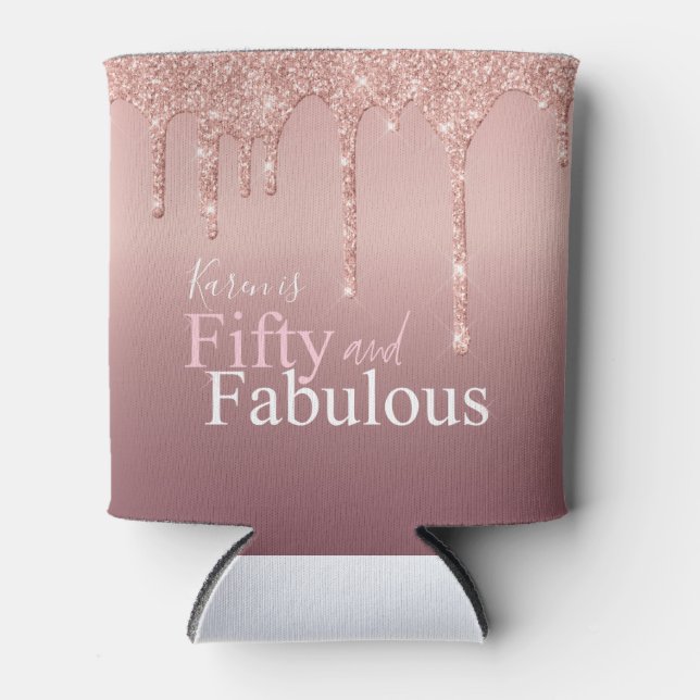 Sparkle Fifty und fabelhafte rosa Glitzer Geburtst Dosenkühler (Vorderseite)