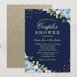Sparkle Floral Blue Gold Paare Einladung
