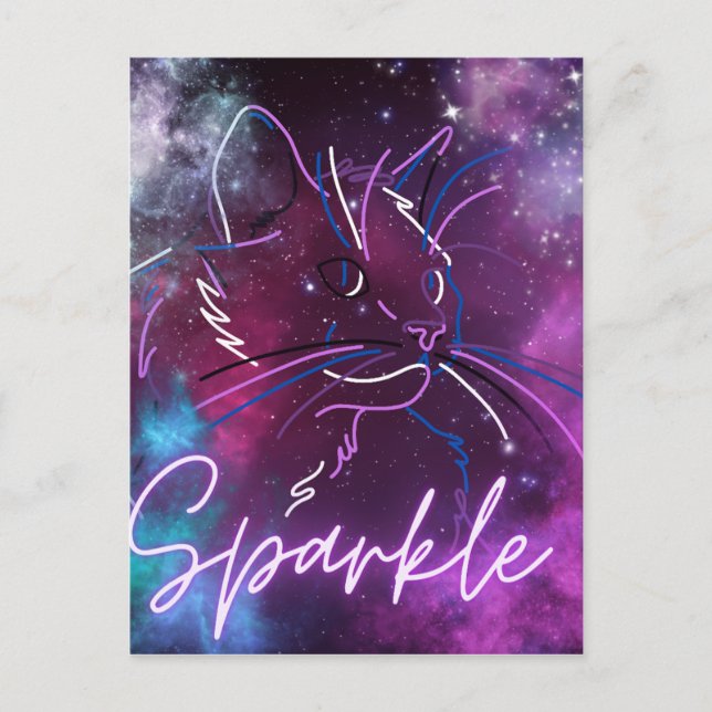 "Sparkle" Galaxy Cat Card Postkarte (Vorderseite)
