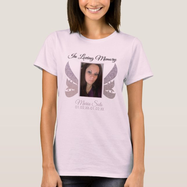 Sparkle Gedenkfeier Beerdigung Glitzer Wing Pink T-Shirt (Vorderseite)