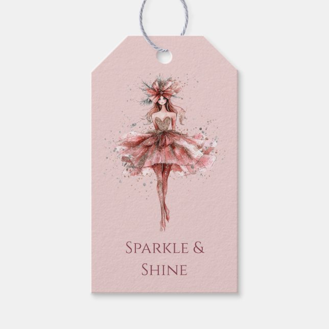 Sparkle Girl in Rosa Gold Dress Geschenkanhänger (Vorderseite)