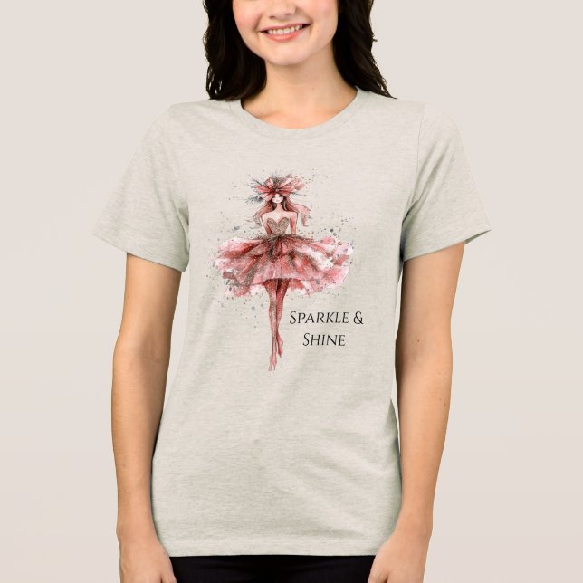 Sparkle Girl in Rosa Gold Dress Tri-Blend Shirt (Vorderseite)