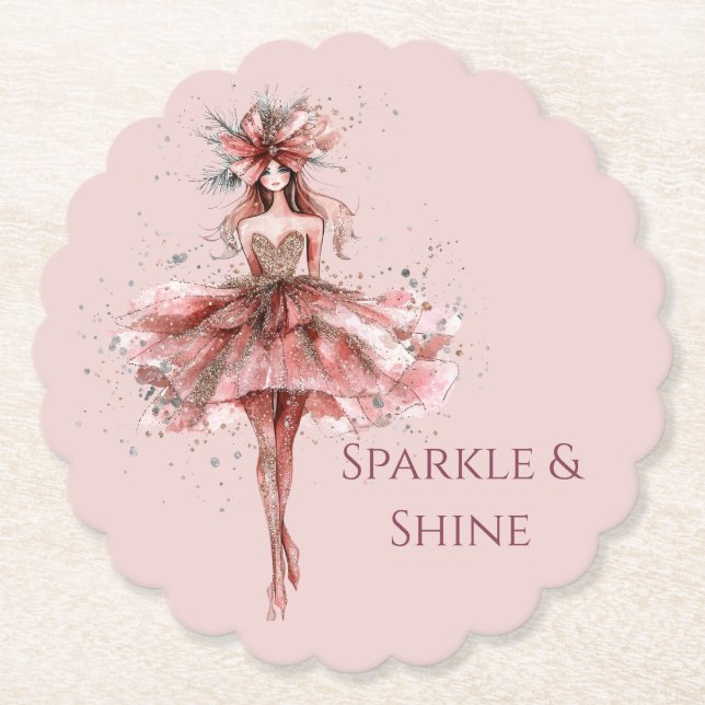 Sparkle Girl in Rosa Gold Dress Untersetzer (Vorderseite)