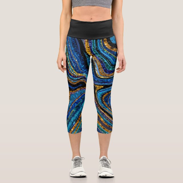 Sparkle Glam Glitzer Girl Marmor Art Blue Legging (Vorderseite)