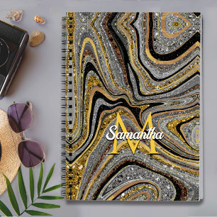Sparkle Glam Glitzer, gürtelgraues Marmorgold Notizbuch
