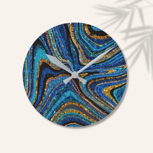 Sparkle Glam Glitzer mädchenhafte Marmorkunst blau Runde Wanduhr