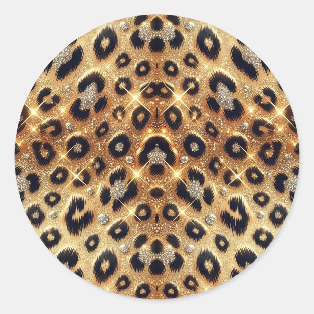 Sparkle Glam Gold Black Leopard Cheetah Print Runder Aufkleber (Vorderseite)