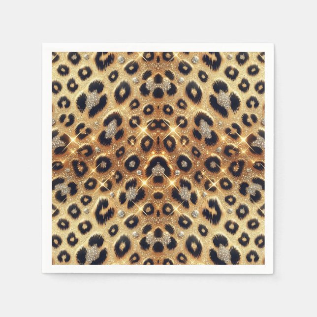 Sparkle Glam Gold Black Leopard Cheetah Print Serviette (Vorderseite)