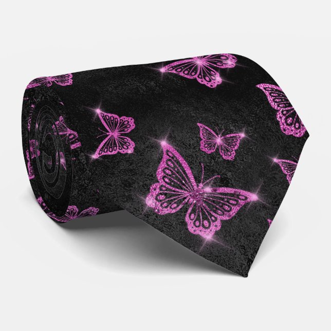 Sparkle Glam Hot Pink Butterfels Krawatte (Gerollt)