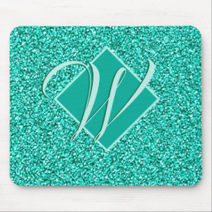 Sparkle Glam Turquoises Blauer Glitzer Mit Monogra Mousepad
