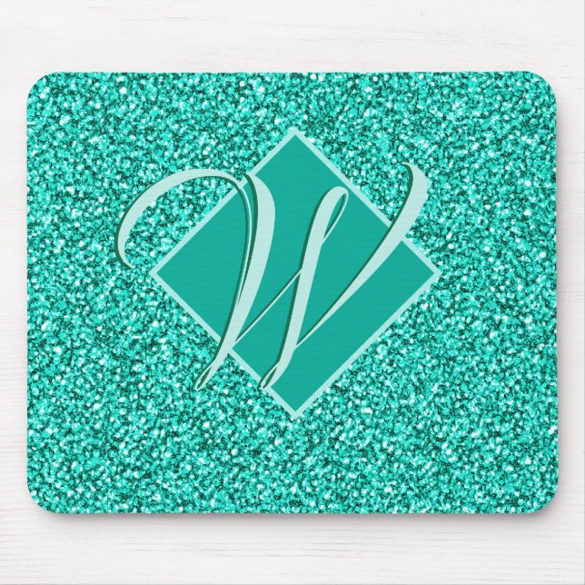Sparkle Glam Turquoises Blauer Glitzer Mit Monogra Mousepad (Vorne)