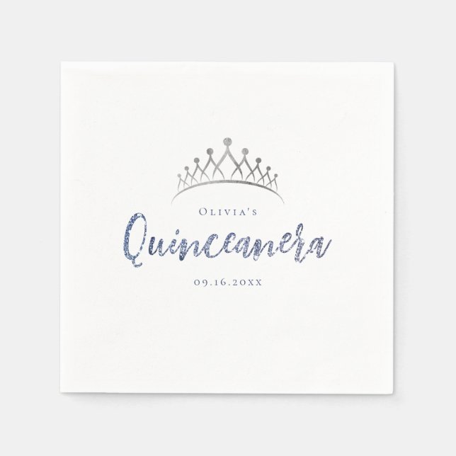 Sparkle Glitzer Blau Quinceanera 15. Geburtstag Serviette (Vorderseite)