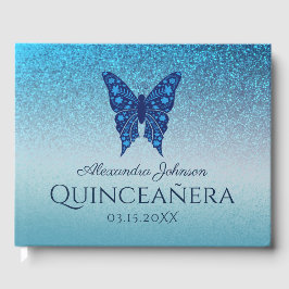 Sparkle Glitzer Blauer Blütenschmetterling Quincea Gästebuch