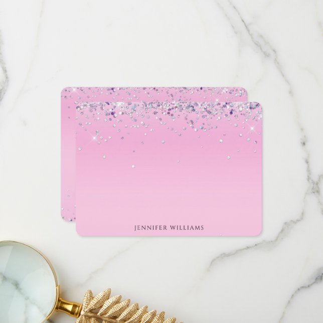 Sparkle Glitzer Border Pink Individuelle Name Note Dankeskarte (Vorderseite/Rückseite Beispiel)