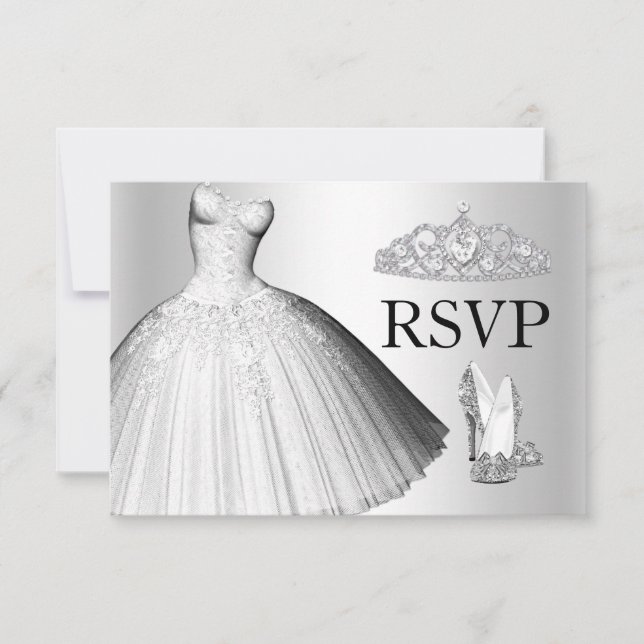 Sparkle Glitzer Dress & Heelses Quinceanera UAWG RSVP Karte (Vorderseite)