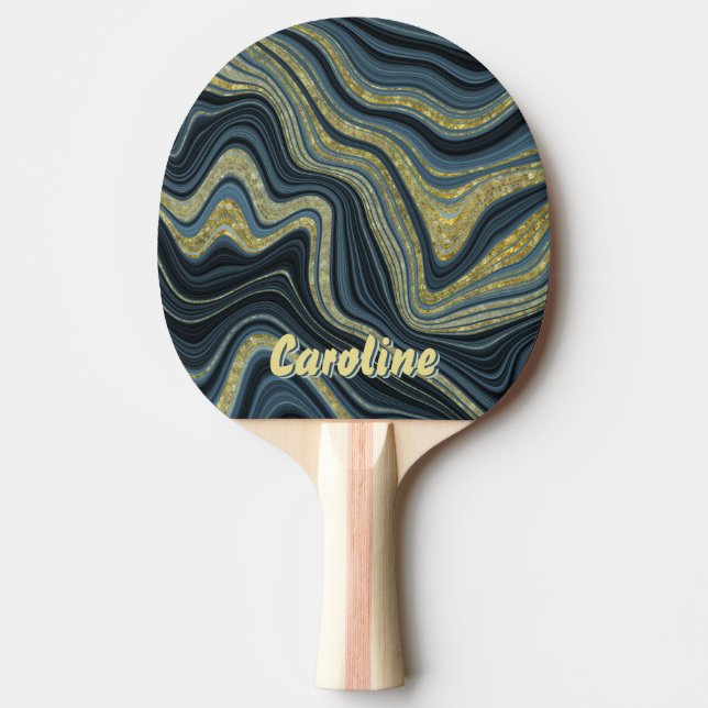 Sparkle Glitzer Girl Marble Blue Gold 3D Monogram Tischtennis Schläger (Vorderseite)