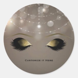 Sparkle Glitzer Glam Gold Makeup Eyelashes Custom Runder Aufkleber
