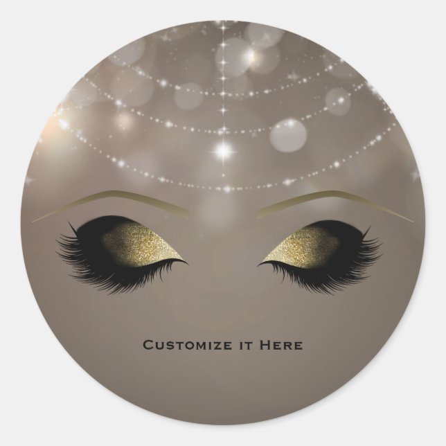 Sparkle Glitzer Glam Gold Makeup Eyelashes Custom Runder Aufkleber (Vorderseite)